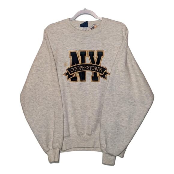 90s Plaid Cooperstown NY Location Crewneck Sweatshirt - Picture 1 of 6